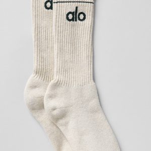 Unisex Throwback Sock - Oatmeal Heather/Charcoal Green