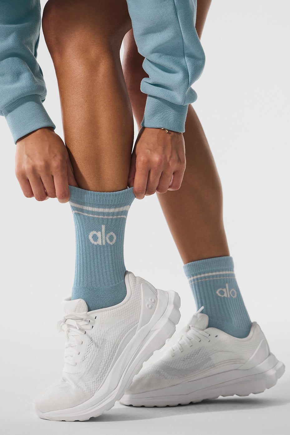 Unisex Half-Crew Throwback Sock - Celestial Blue/Ivory - Image 2