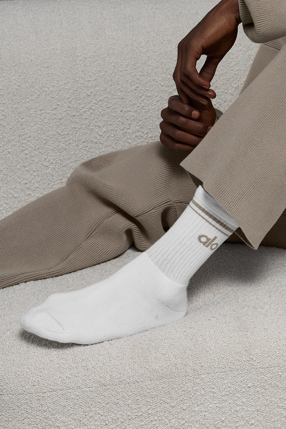 Unisex Half-Crew Throwback Sock - White/Light Cocoa - Image 3