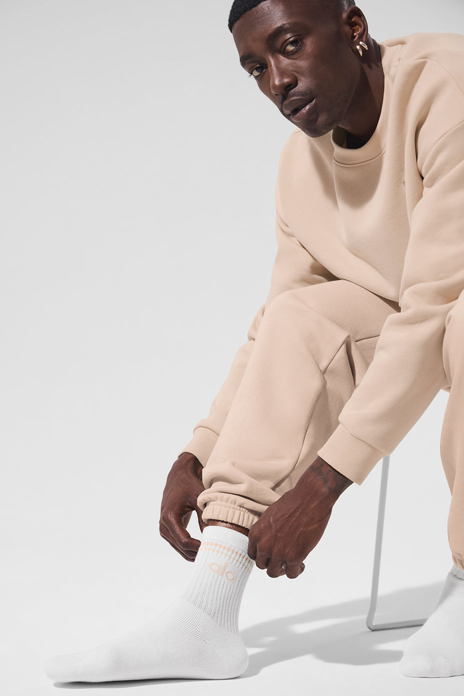 Unisex Half-Crew Throwback Sock - White/Macadamia - Image 3