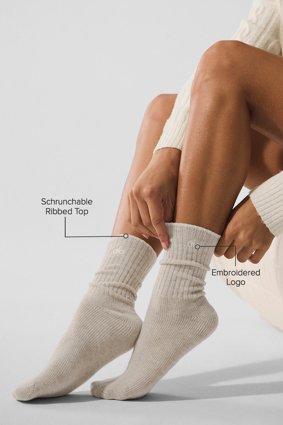 Unisex Cashmere Light Frosted Sock - Winter Latte/Ivory - Image 2