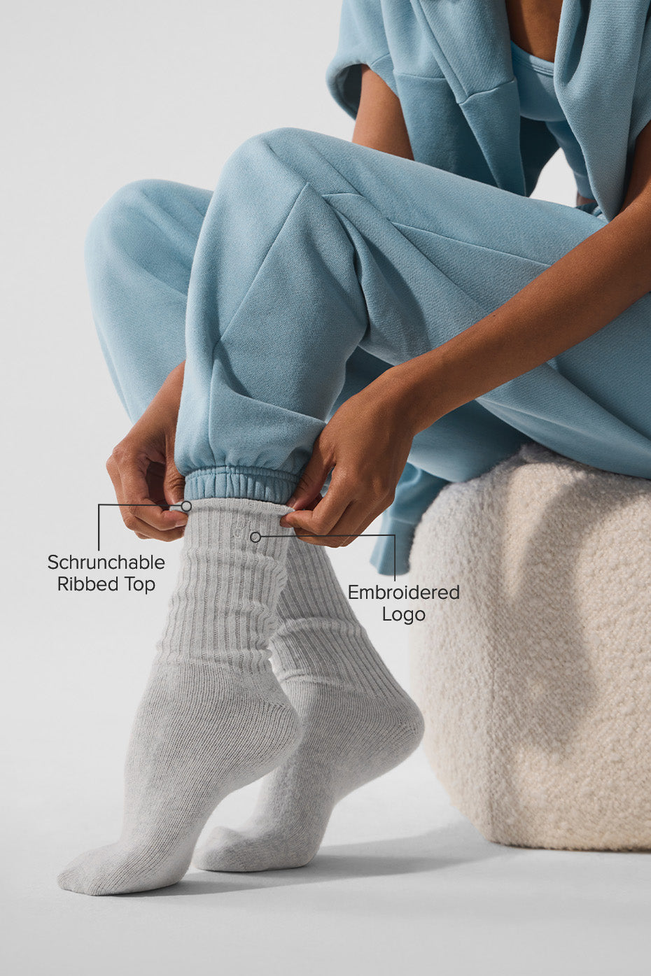 Unisex Cashmere Light Frosted Sock - Light Heather Grey/Ivory - Image 2