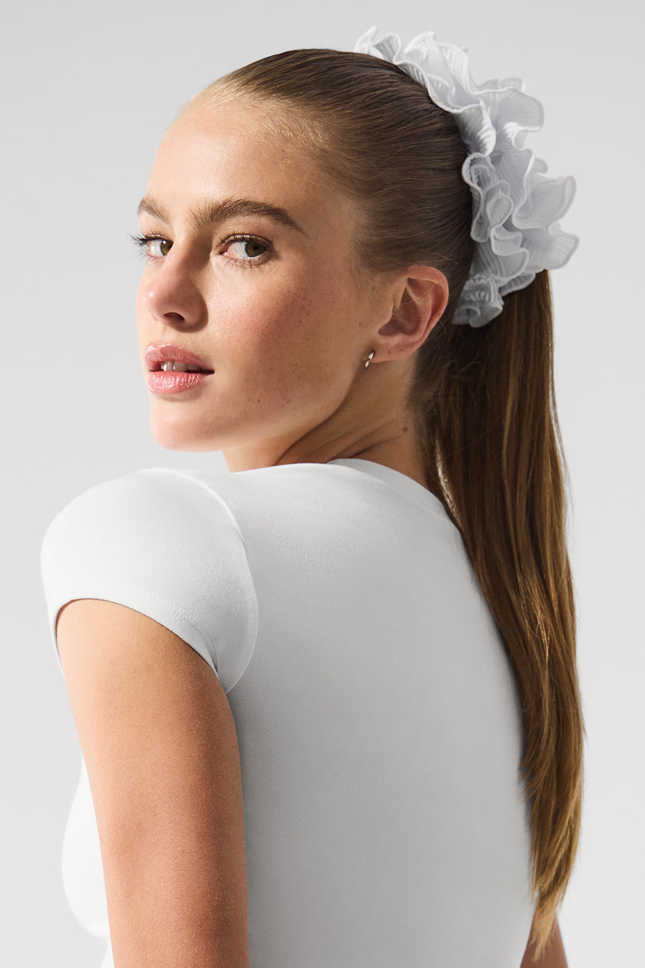 Micro Plisse Oversize Scrunchie - White - Image 2