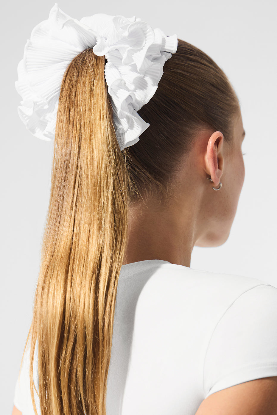 Micro Plisse Oversize Scrunchie - White - Image 3