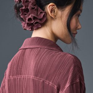 Micro Plisse Oversize Scrunchie - Burgundy Truffle