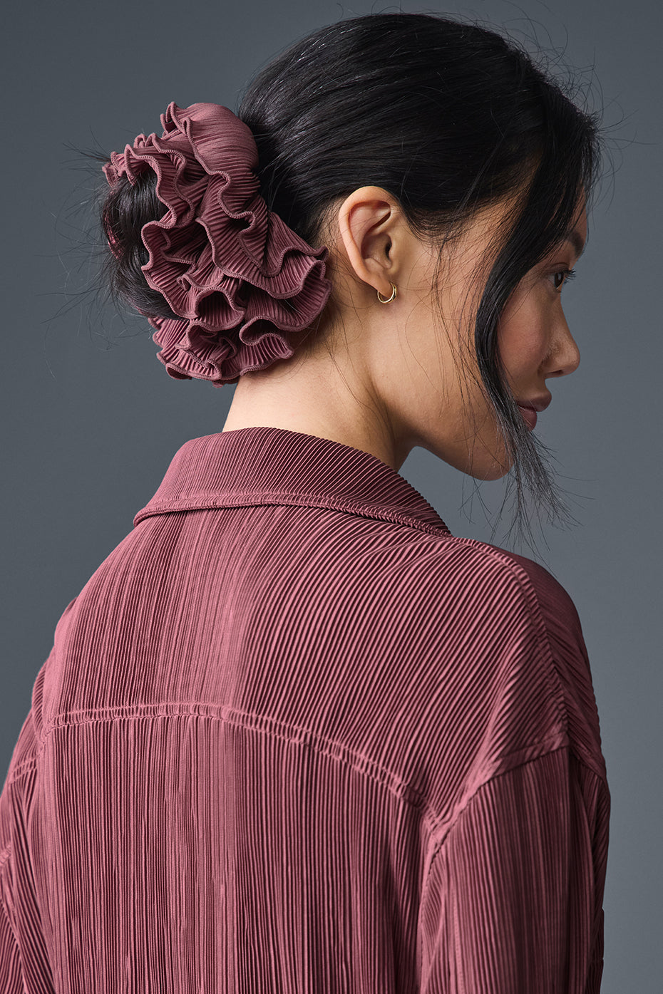 Micro Plisse Oversize Scrunchie - Burgundy Truffle