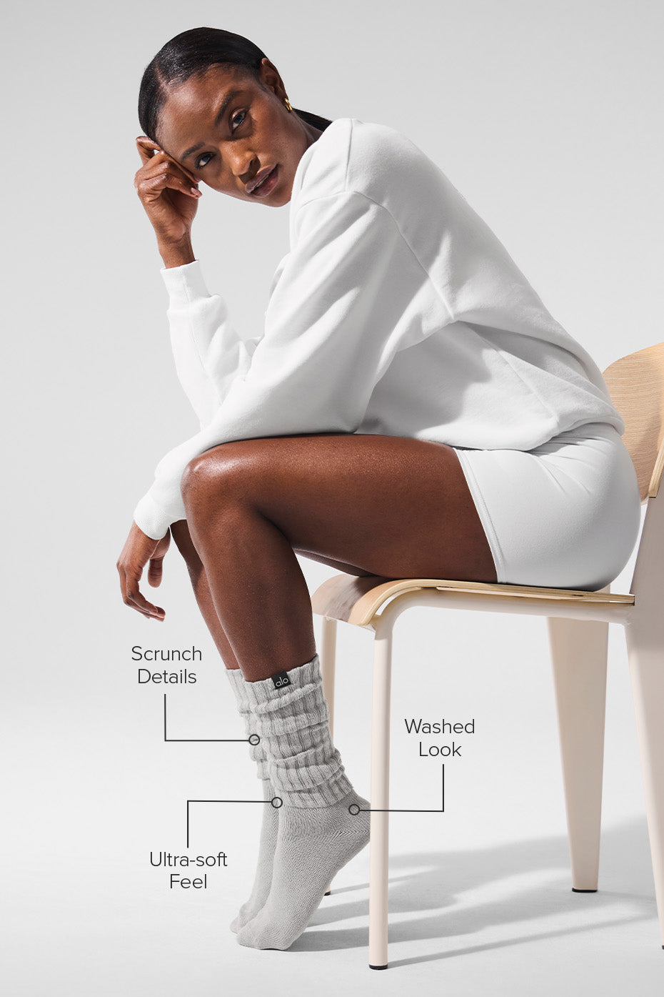 Unisex Washed Scrunch Sock - Hazy Grey Wash - Image 2