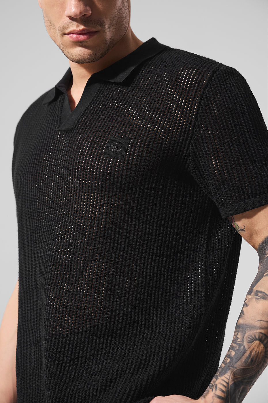 Open-Knit Polo - Black - Image 2