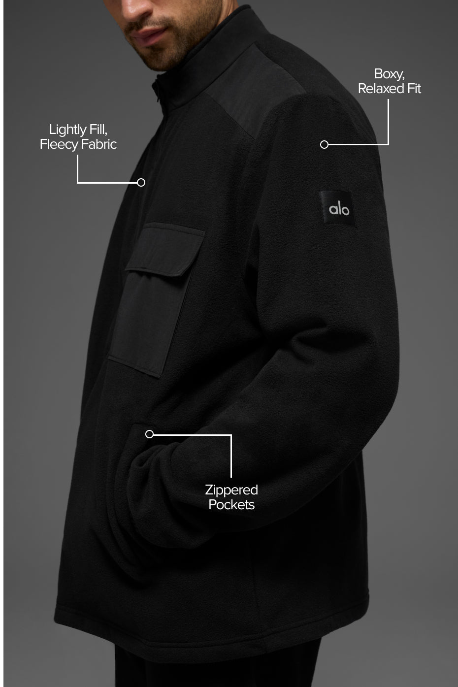 Polar Fleece Ridge Full Zip Jacket - Black - Image 2