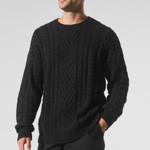 Cable Knit Crew Neck Sweater - Black