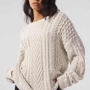 Cable Knit Crew Neck Sweater - Bone