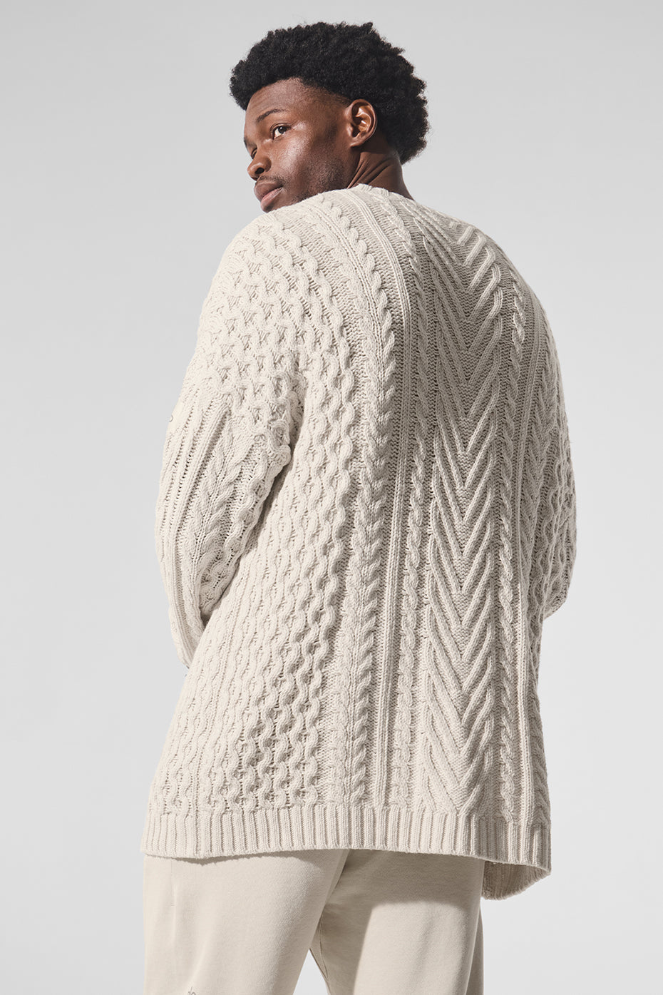 Cable Knit Crew Neck Sweater - Bone - Image 3