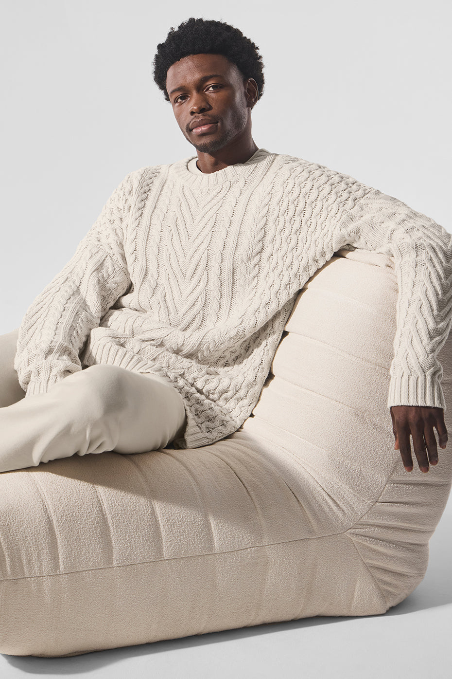 Cable Knit Crew Neck Sweater - Bone - Image 5