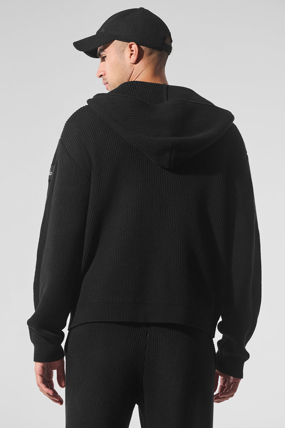Domain Rib Knit Full Zip Sweater - Black - Image 3
