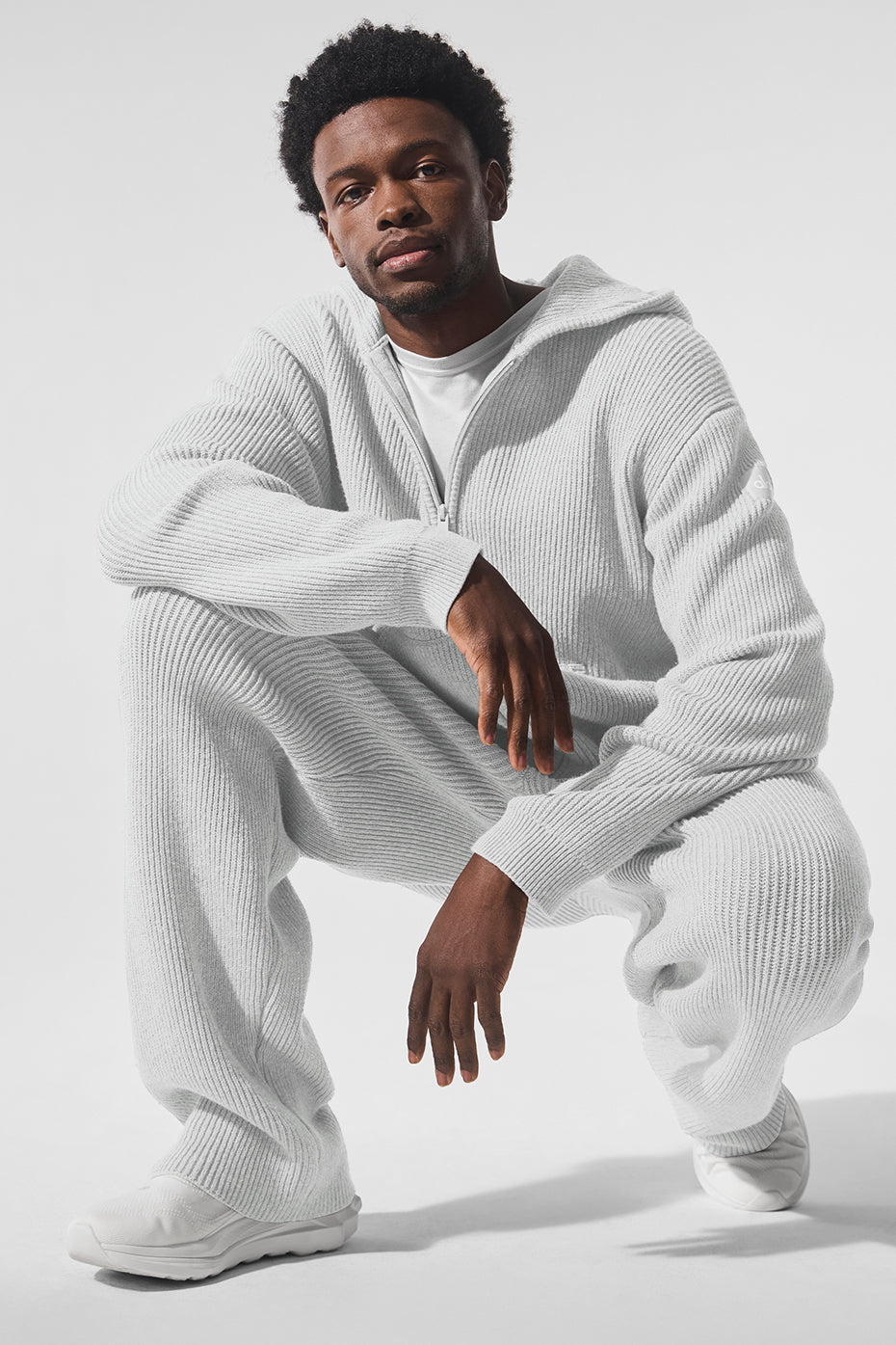 Domain Rib Knit Full Zip Sweater - Athletic Heather Grey - Image 5