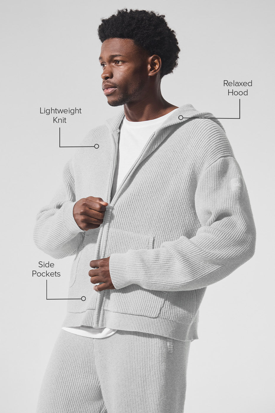 Domain Rib Knit Full Zip Sweater - Athletic Heather Grey - Image 2