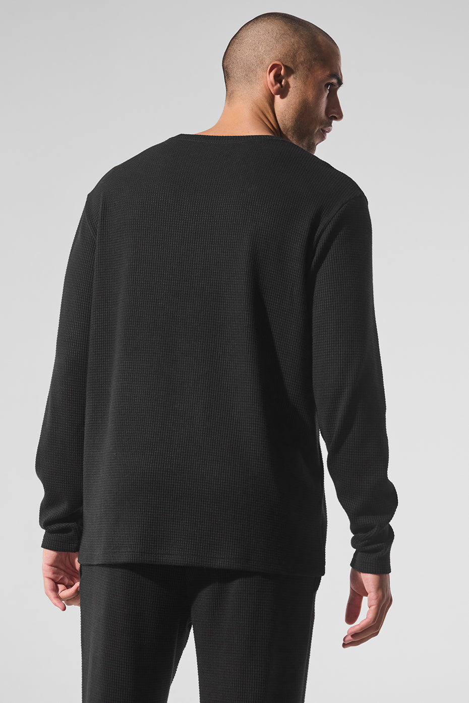 Elevate Waffle Long Sleeve Crew - Black - Image 3