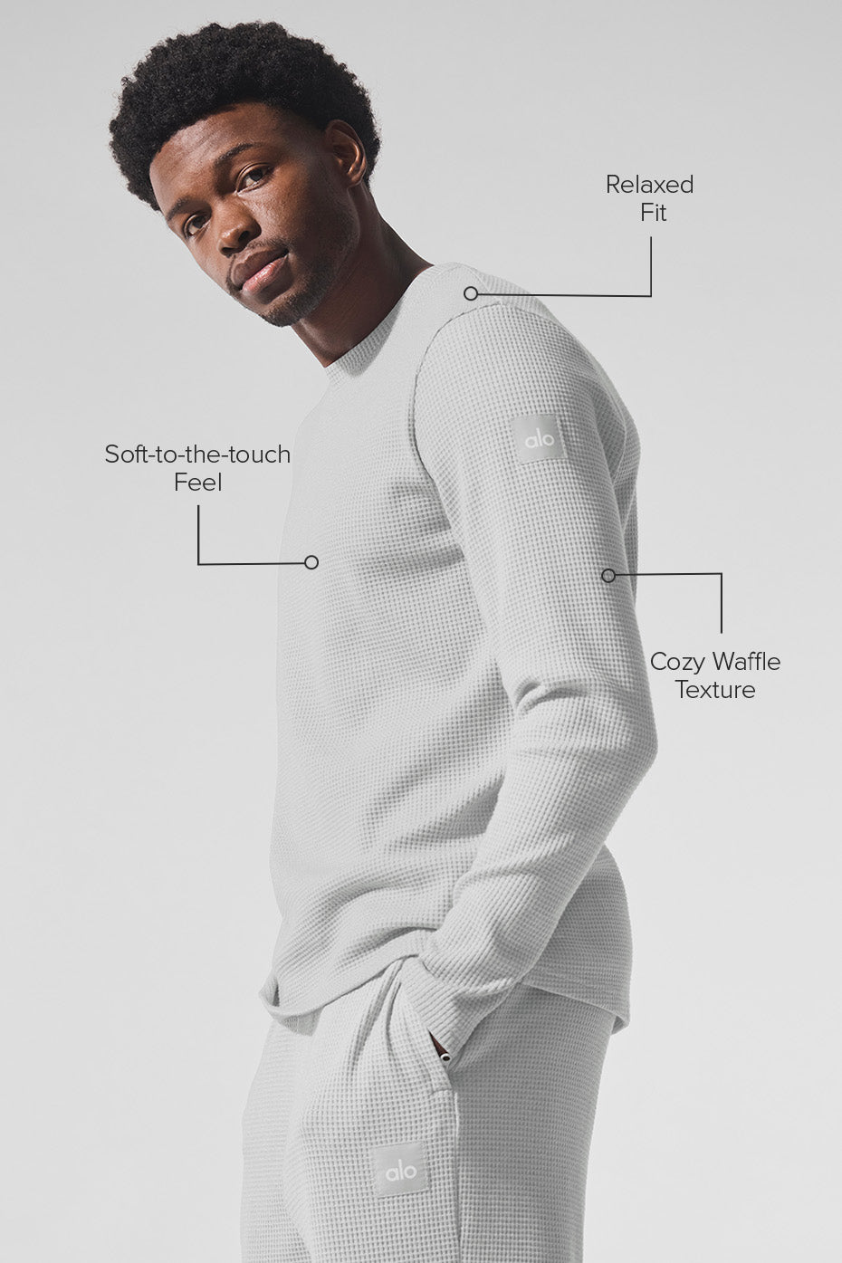 Elevate Waffle Long Sleeve Crew - Athletic Heather Grey - Image 2