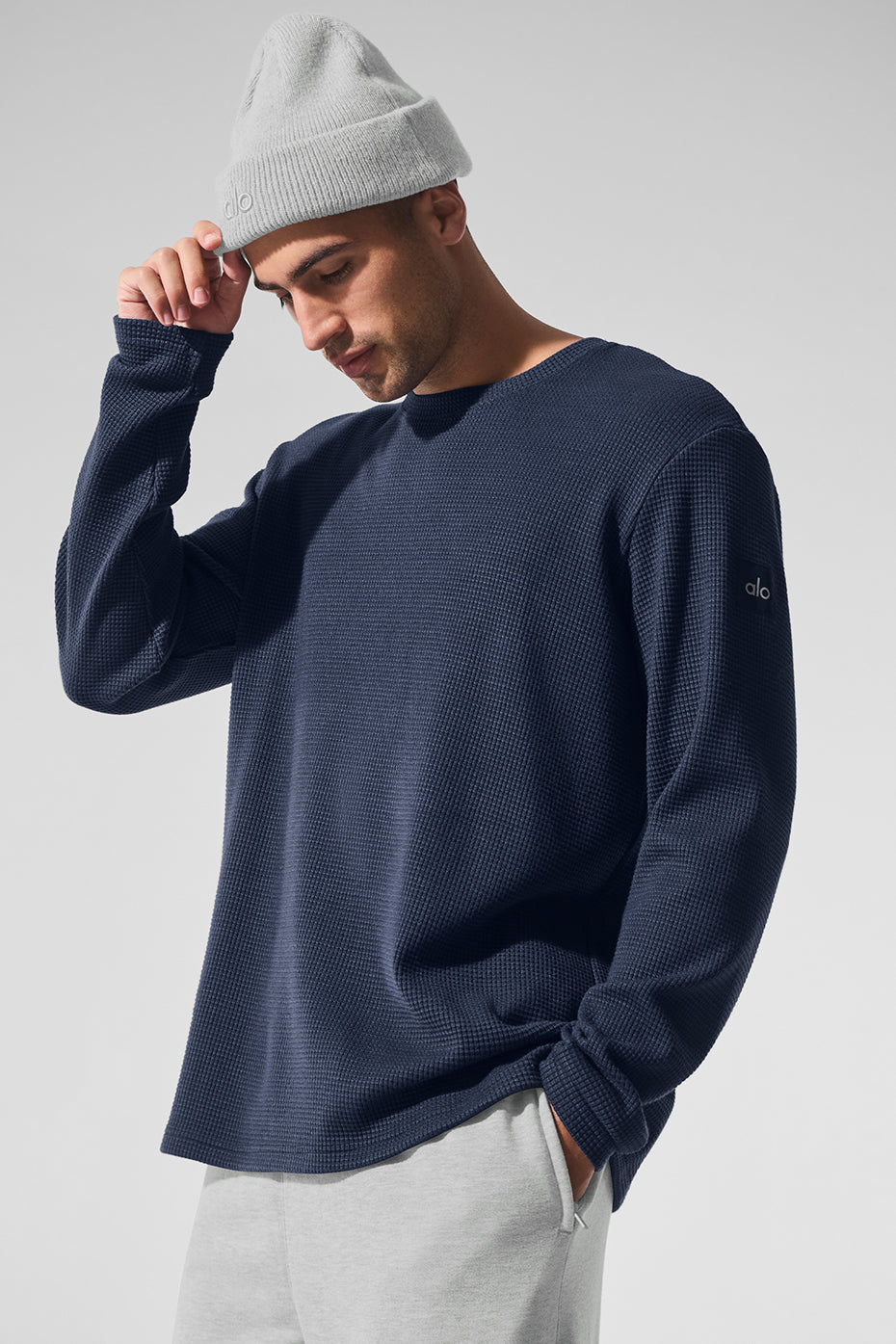Elevate Waffle Long Sleeve Crew - Navy - Image 3
