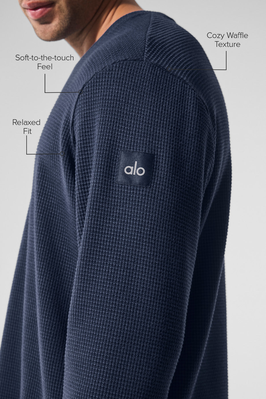 Elevate Waffle Long Sleeve Crew - Navy - Image 2