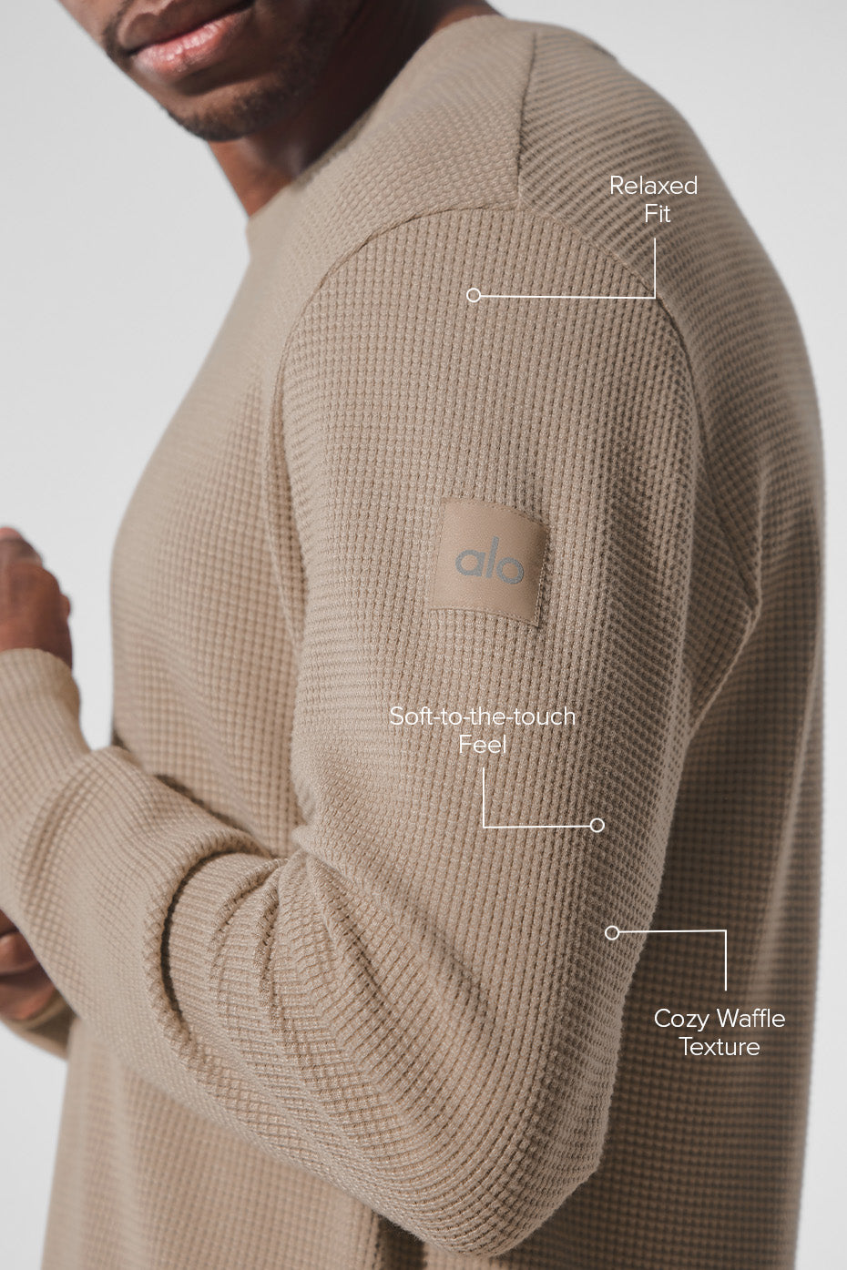 Elevate Waffle Long Sleeve Crew - Gravel - Image 2