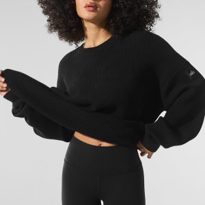 Domain Rib Knit Crew Sweater - Black