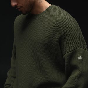 Domain Rib Knit Crew Sweater - Green Olive