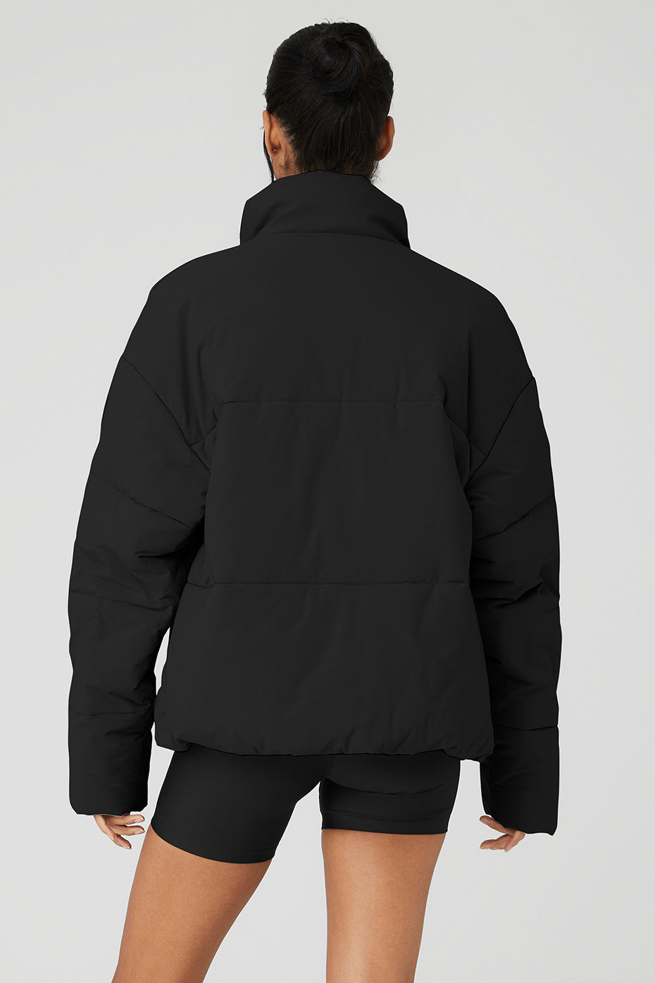 Stretch Woven Street Puffer - Black - Image 2