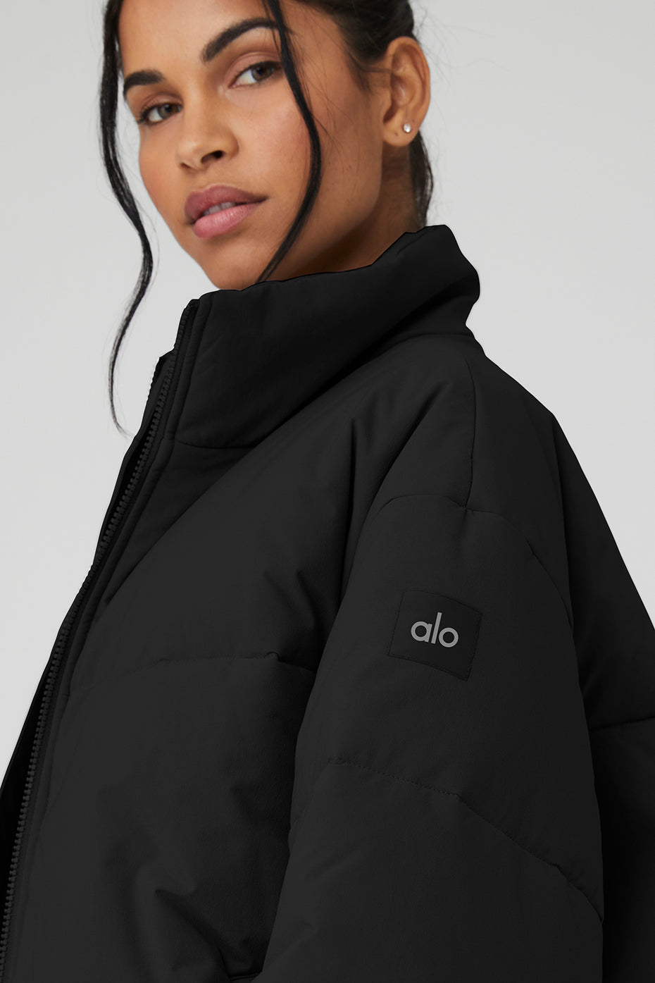 Stretch Woven Street Puffer - Black - Image 4
