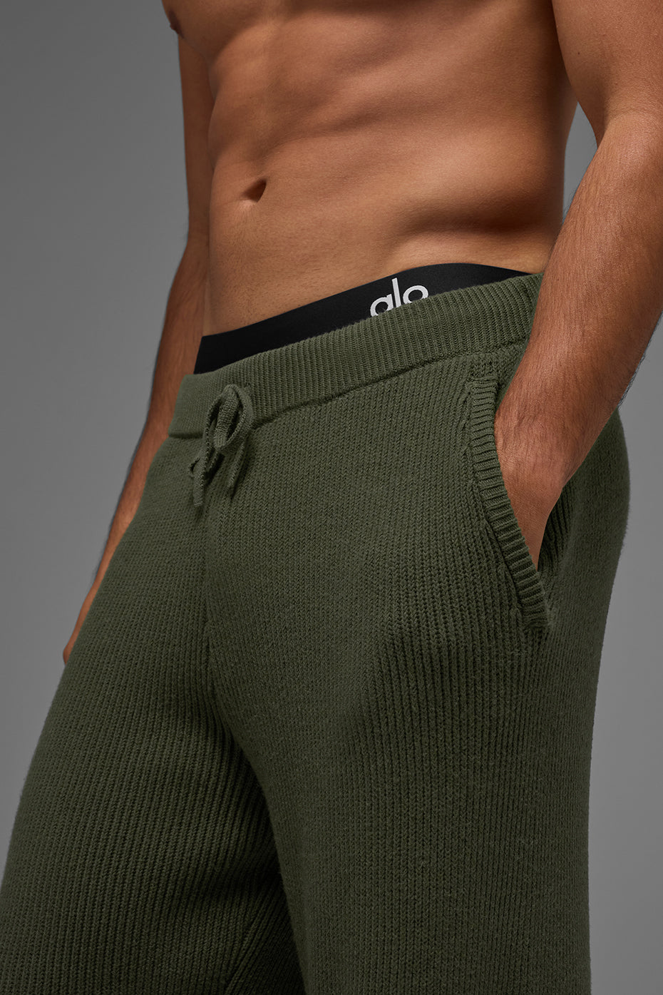Domain Rib Knit Sweatpant - Green Olive - Image 3