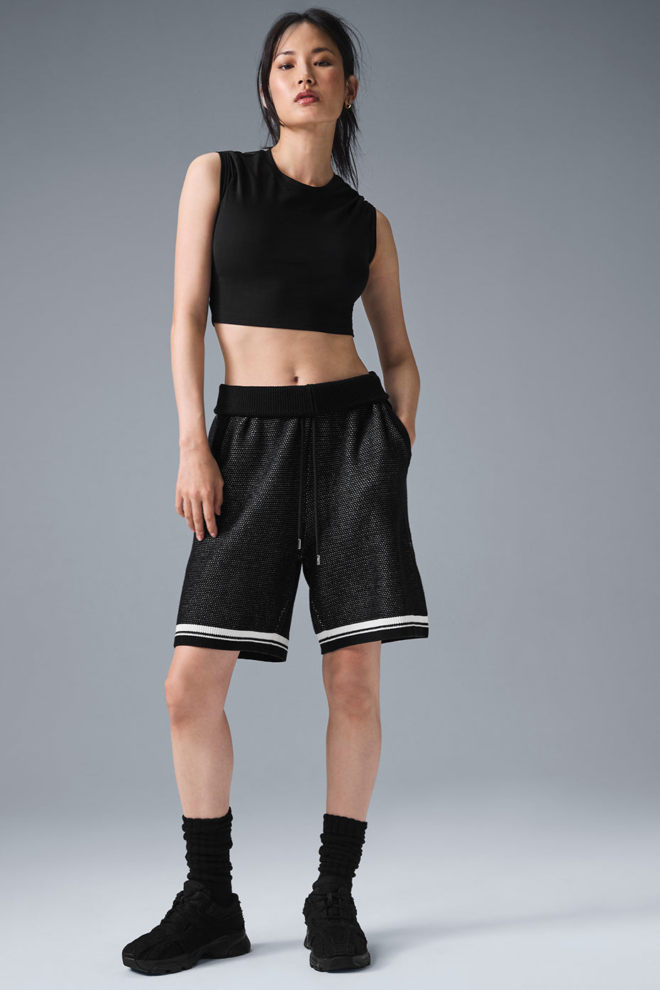 7 Sports Club Sweater Knit Basketball Short - Black - Image 5