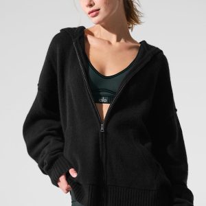 New Class Cashmere Full Zip Hoodie - Black