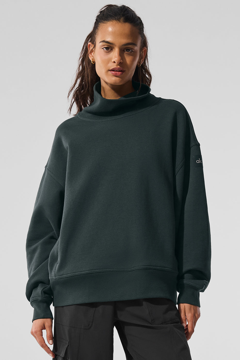 Hazy Mock Neck Pullover - Charcoal Green - Image 2