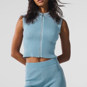 Denim Knit Sleeveless Full Zip Top - Celestial Blue/Dark Celestial Blue