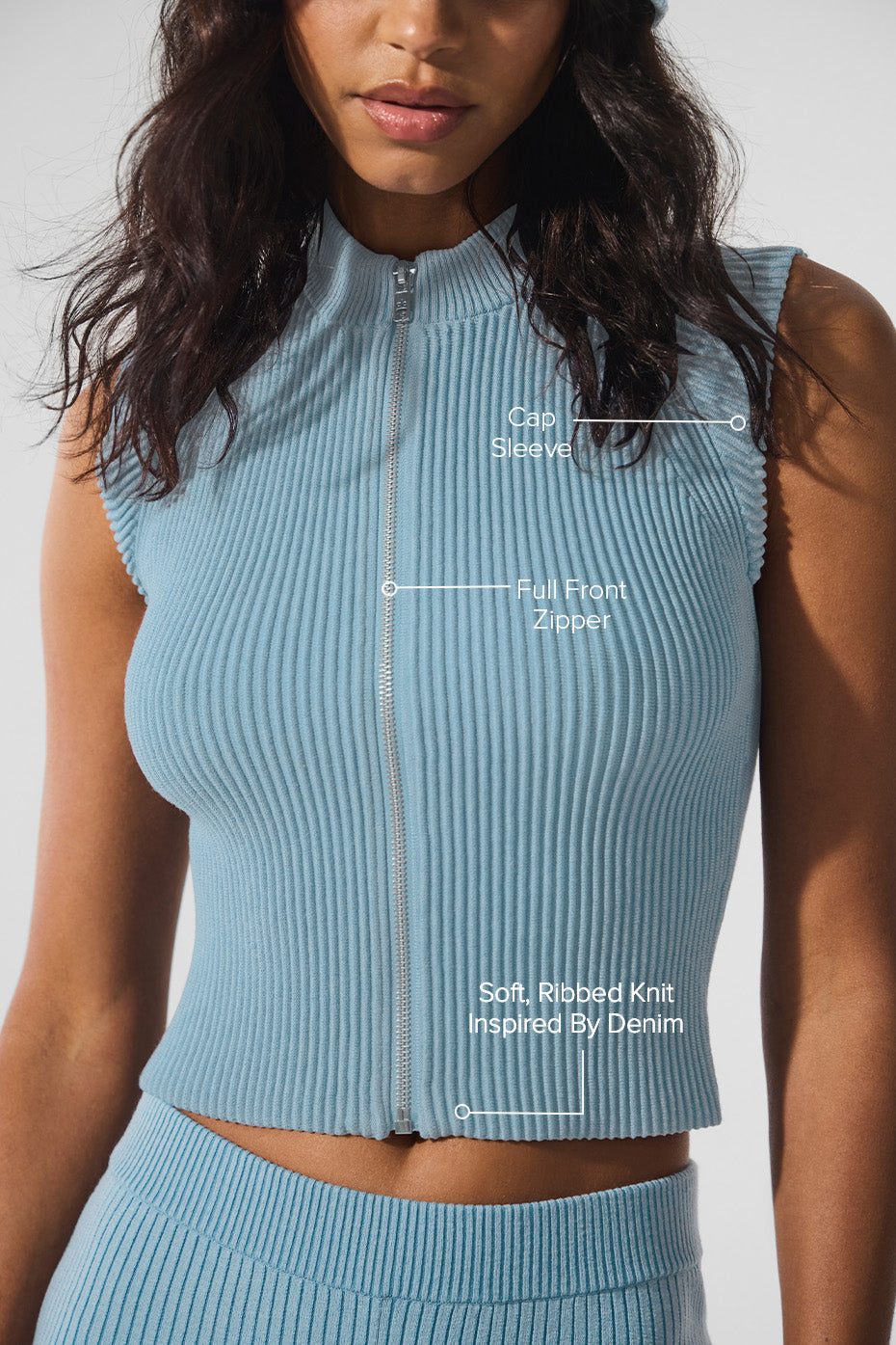 Denim Knit Sleeveless Full Zip Top - Celestial Blue/Dark Celestial Blue - Image 2