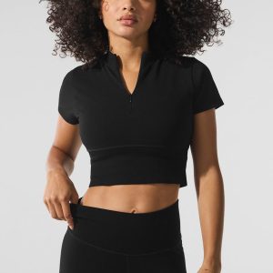 Seamless Winter Warm Plush Cropped Short Sleeve - Black