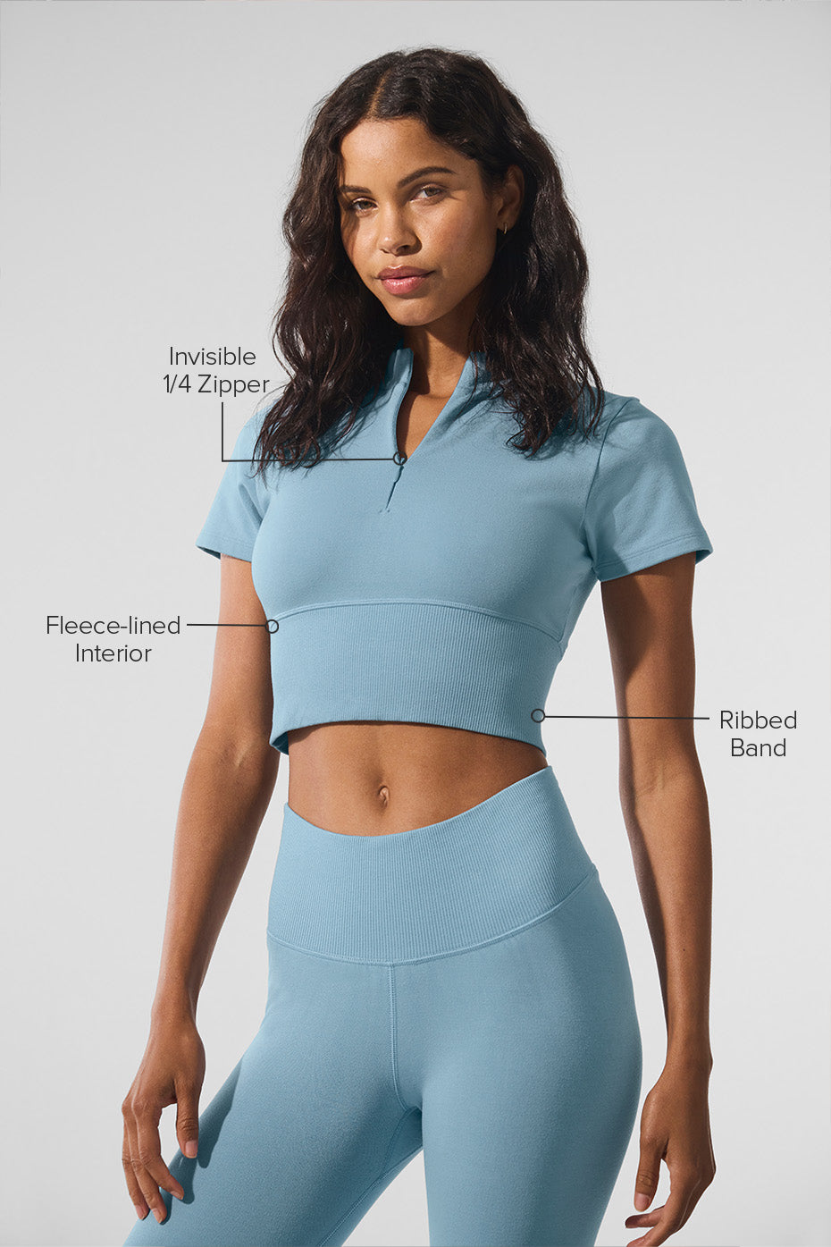 Seamless Winter Warm Plush Cropped Short Sleeve - Celestial Blue - Image 2