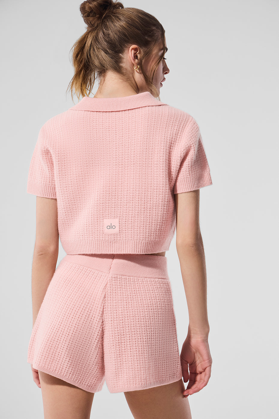 Cashmere Plush Waffle Polo Tee - Pink Quartz - Image 3