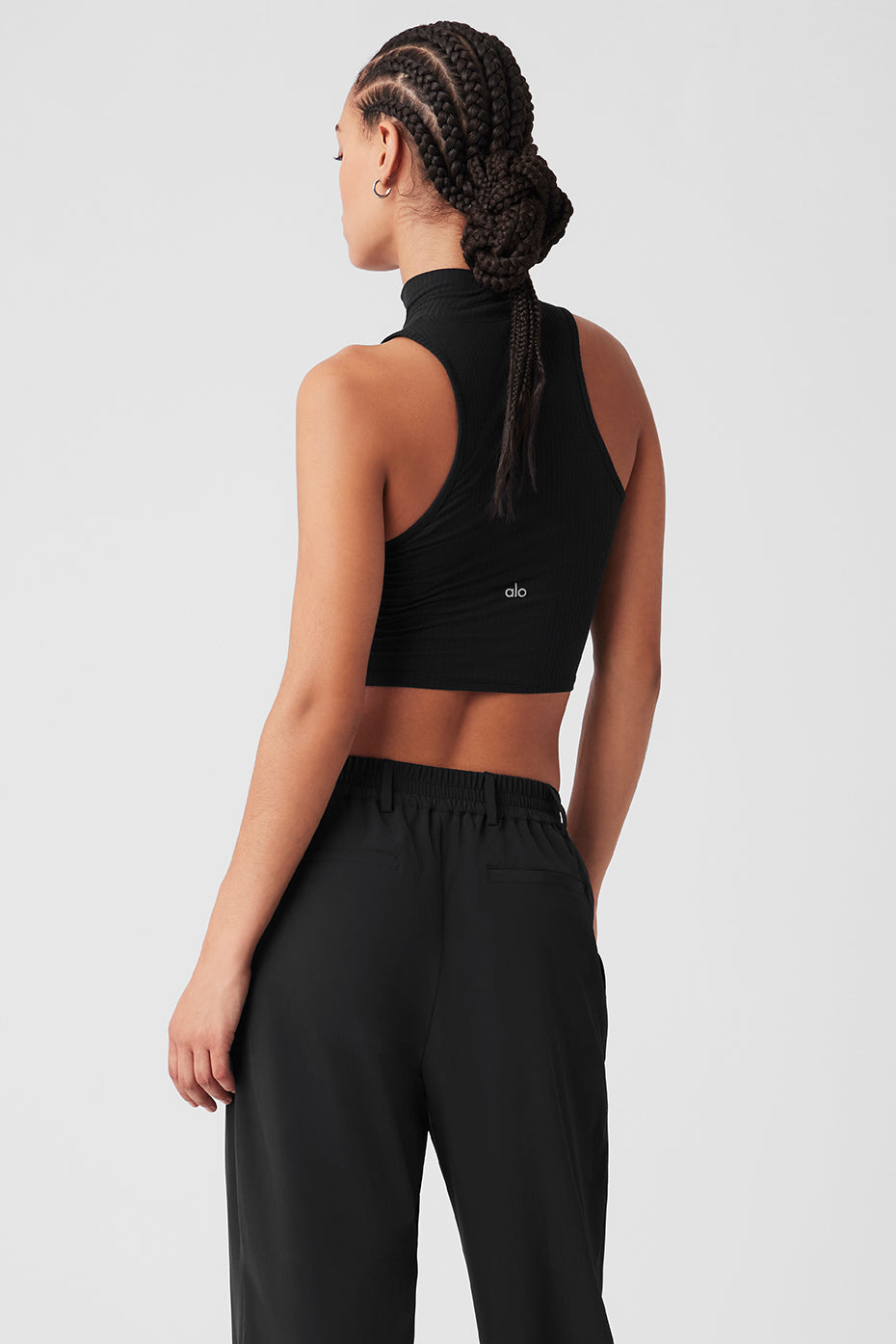 Ribbed Sea Coast Cropped Turtleneck Tank - Black - Image 2
