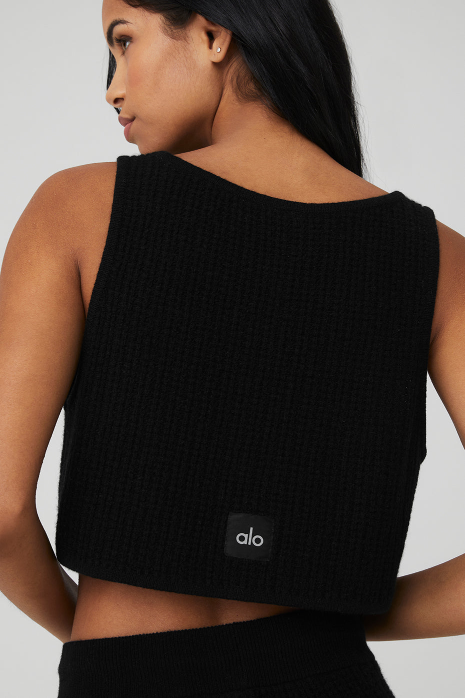 Cashmere Plush Waffle Cropped Tank - Black - Image 4