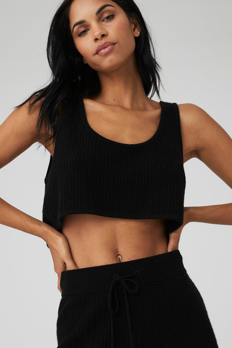 Cashmere Plush Waffle Cropped Tank - Black - Image 5