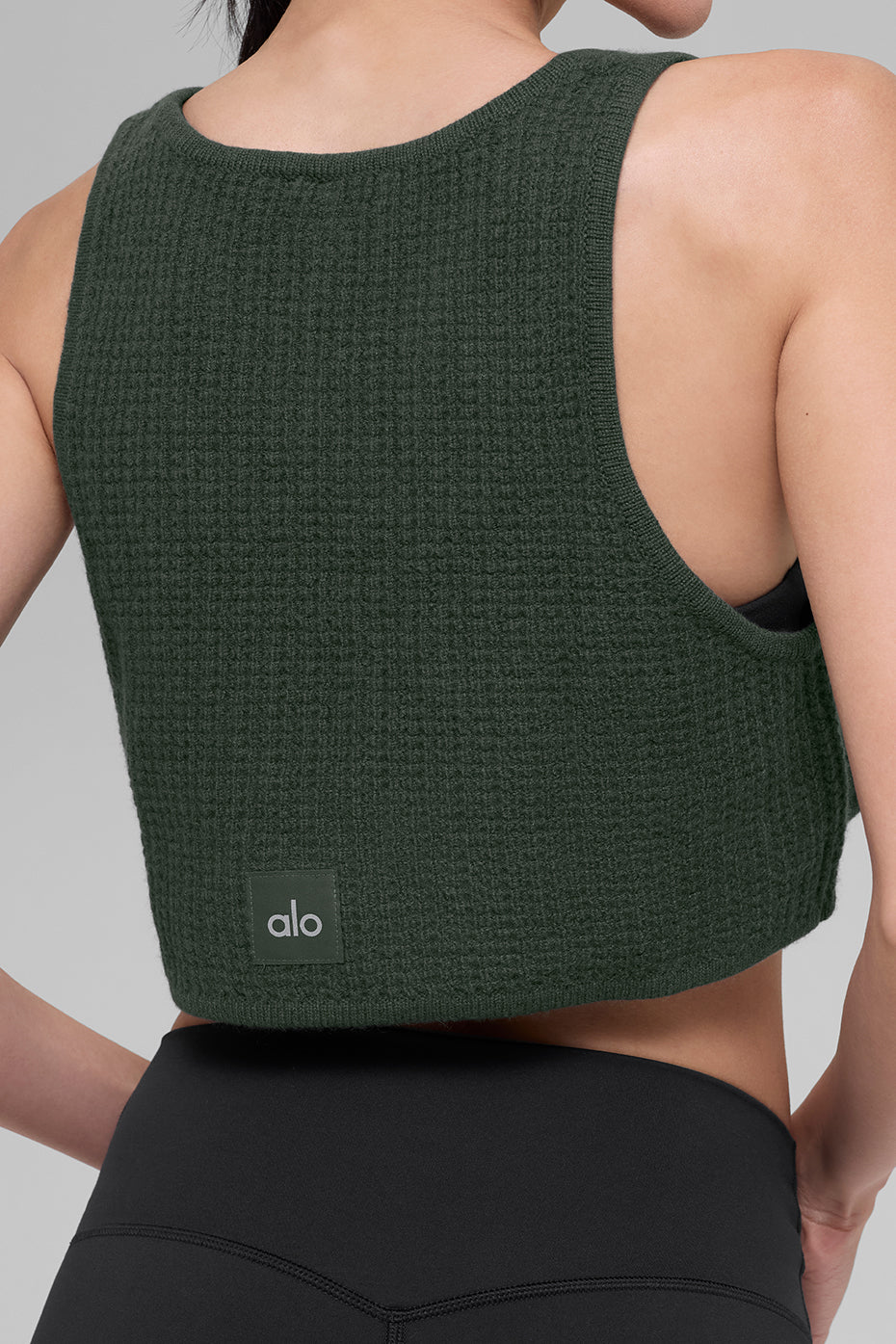Cashmere Plush Waffle Cropped Tank - Dark Cactus - Image 2