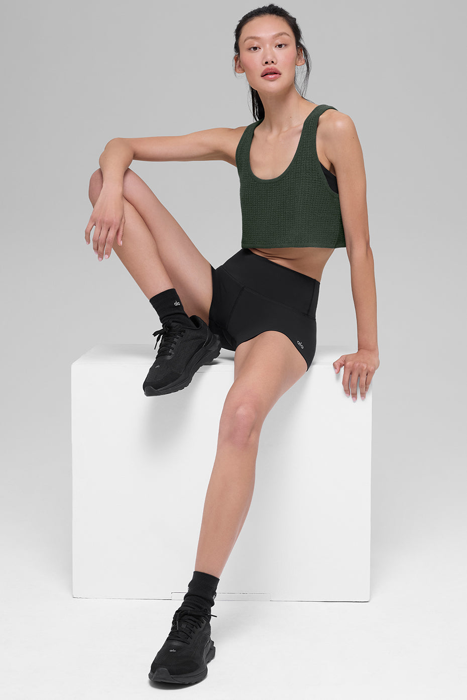 Cashmere Plush Waffle Cropped Tank - Dark Cactus - Image 5