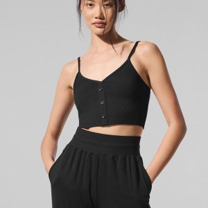 Ribbed Delicate Lounge Tank - Black