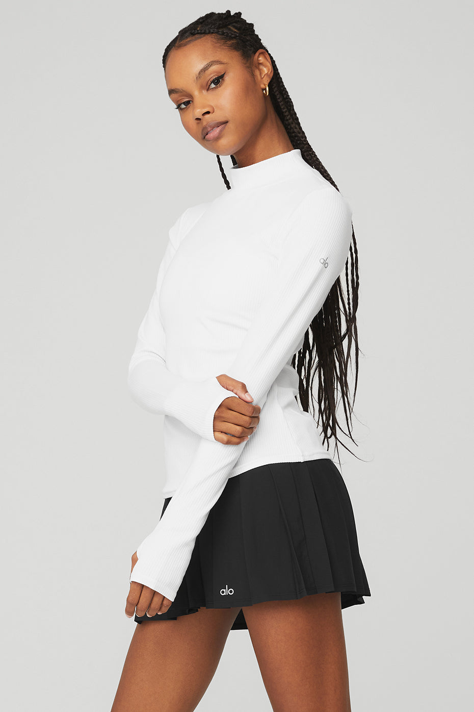 Wellness Rib Mock Neck Long Sleeve - White - Image 3
