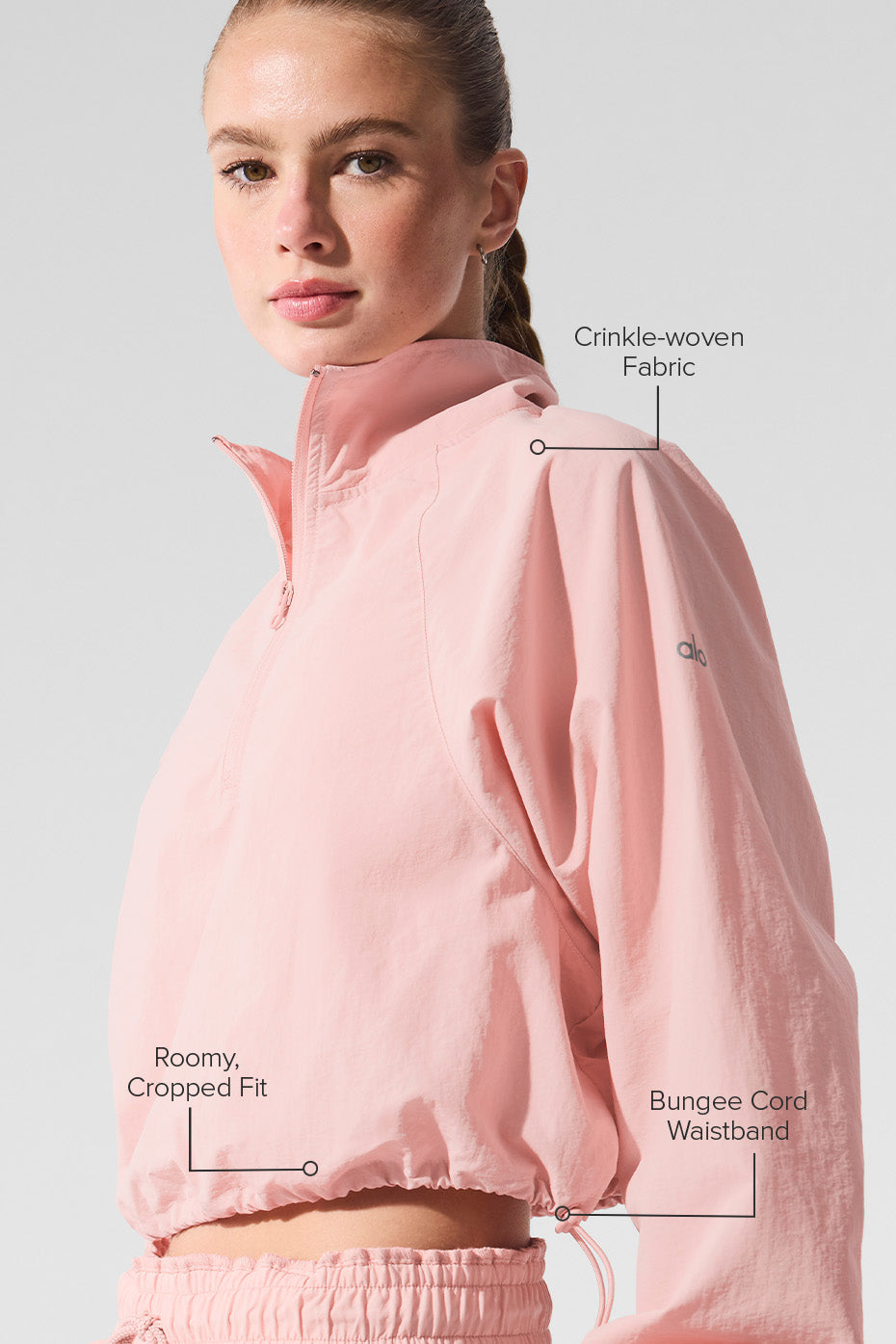 Cropped 1/4 Zip Alumni Pullover - Pink Quartz - Image 2
