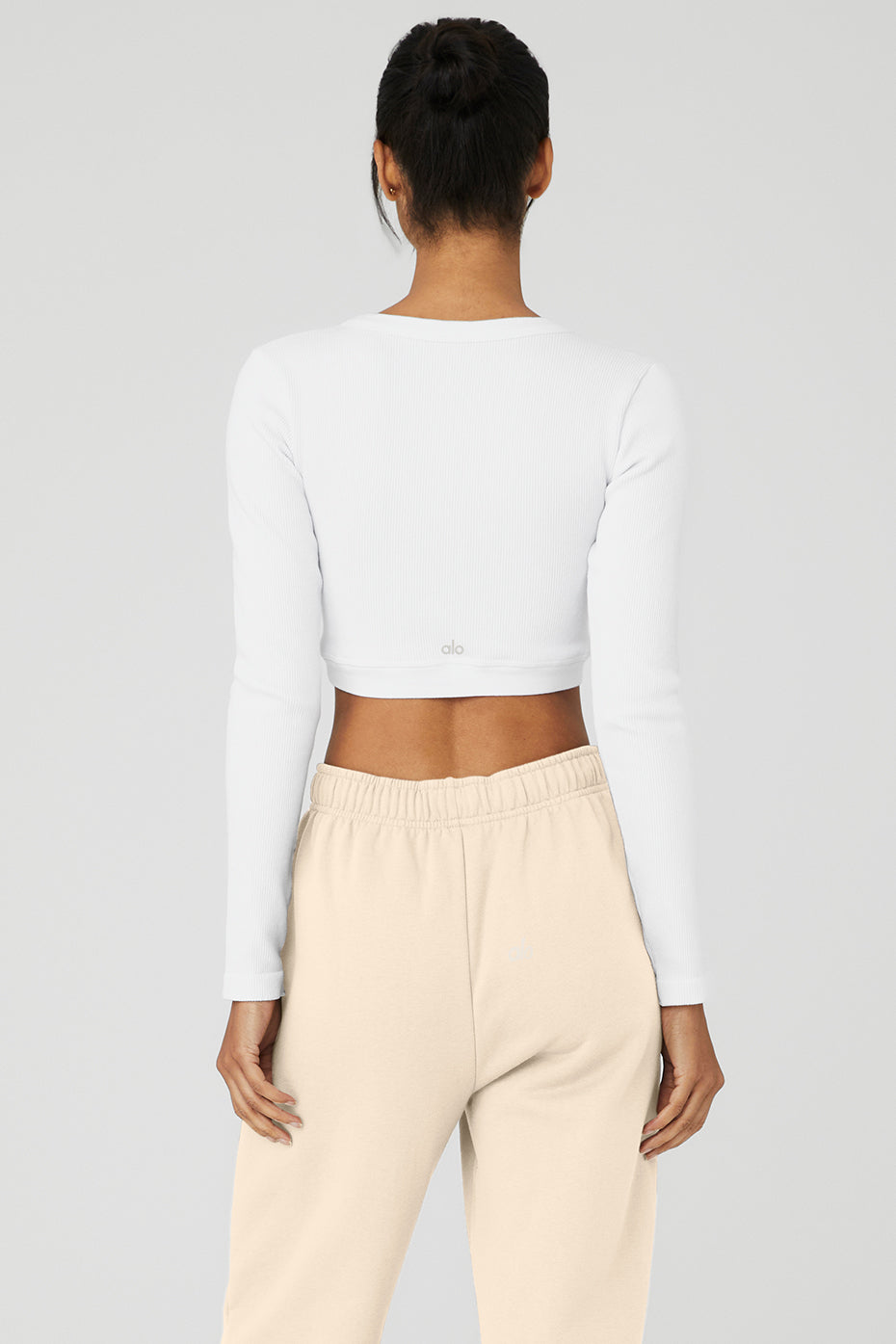 Seamless Ribbed Cropped Serene Long Sleeve - White - Image 2