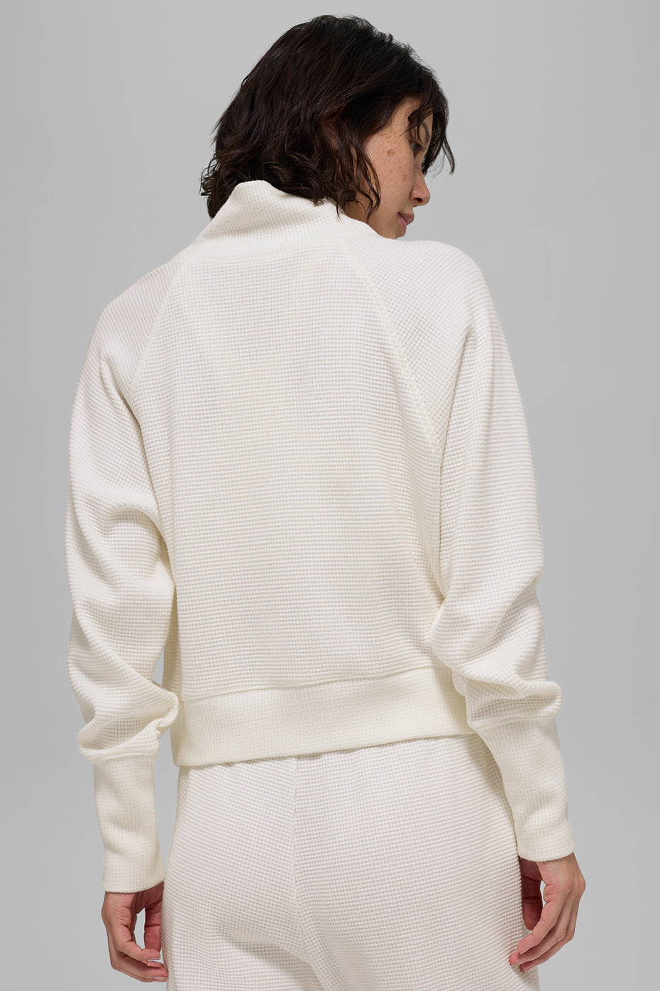 Waffle Weekend Escape Mock Neck Long Sleeve - Ivory - Image 3