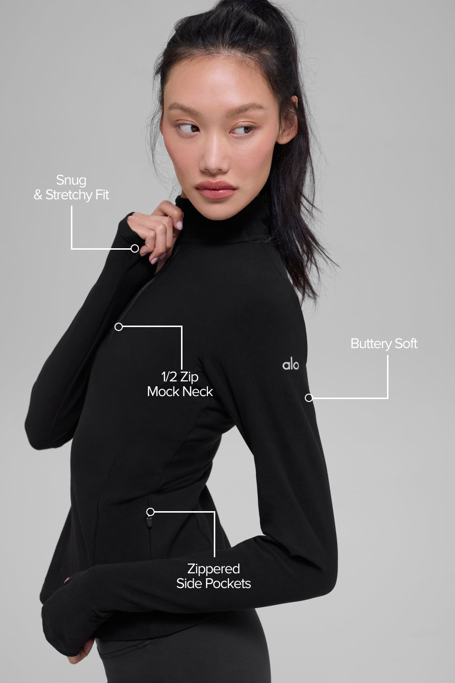 Alosoft 1/2 Zip Rapid Pullover - Black - Image 2