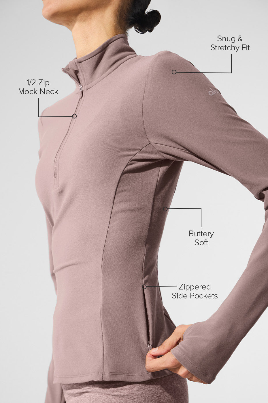 Alosoft 1/2 Zip Rapid Pullover - Mushroom - Image 2